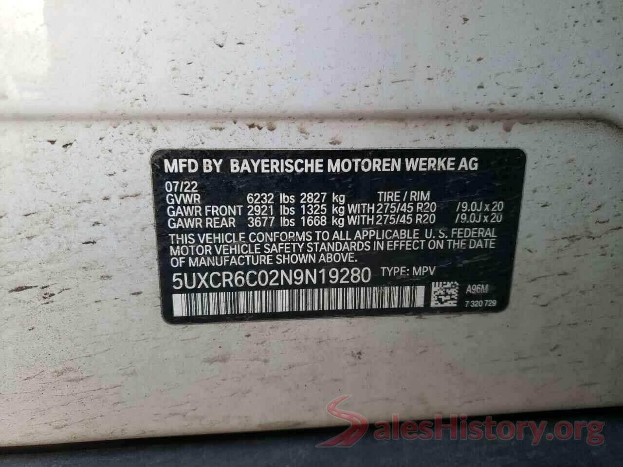 5UXCR6C02N9N19280 2022 BMW X5