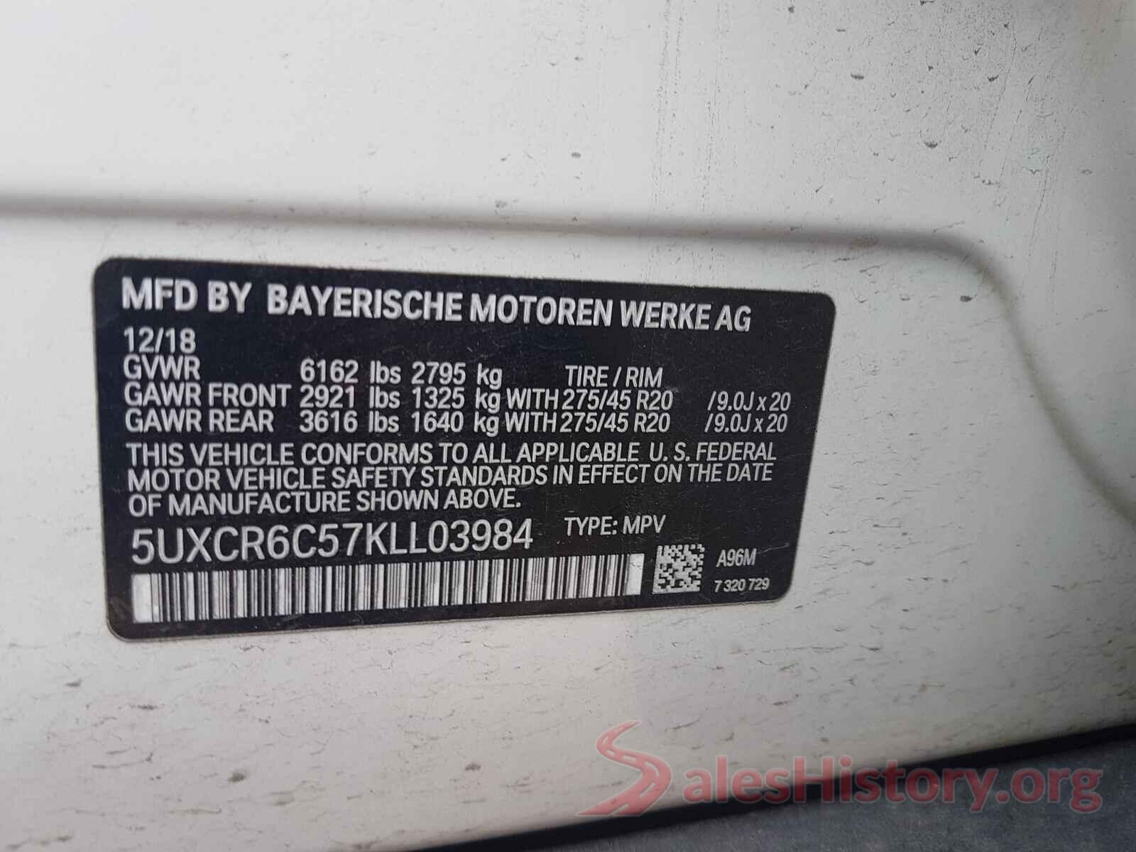 5UXCR6C57KLL03984 2019 BMW X5