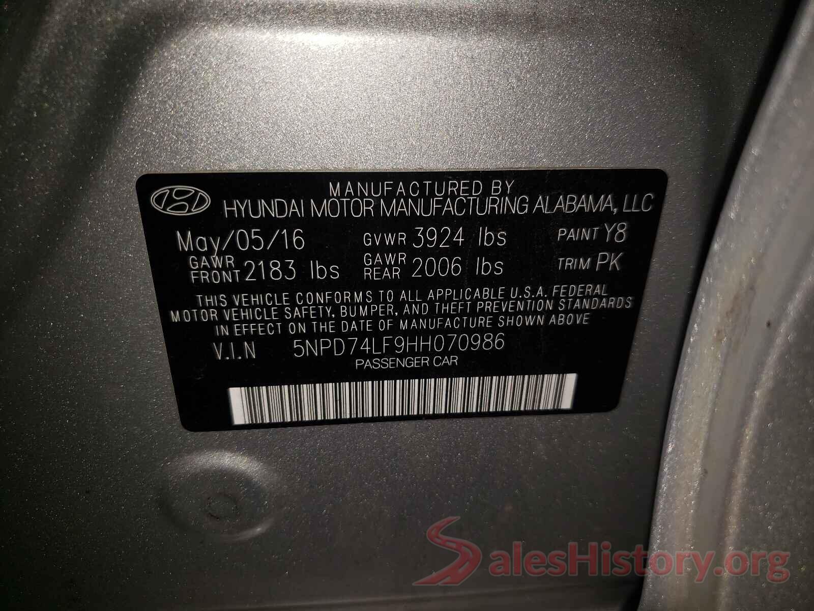 5NPD74LF9HH070986 2017 HYUNDAI ELANTRA