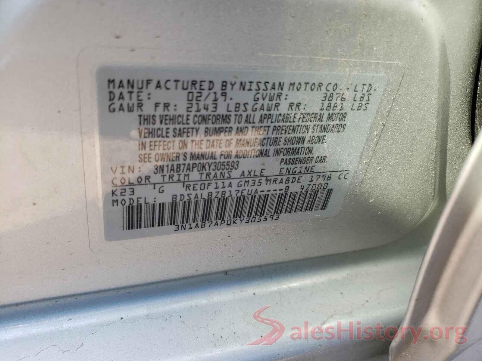 3N1AB7AP0KY305593 2019 NISSAN SENTRA