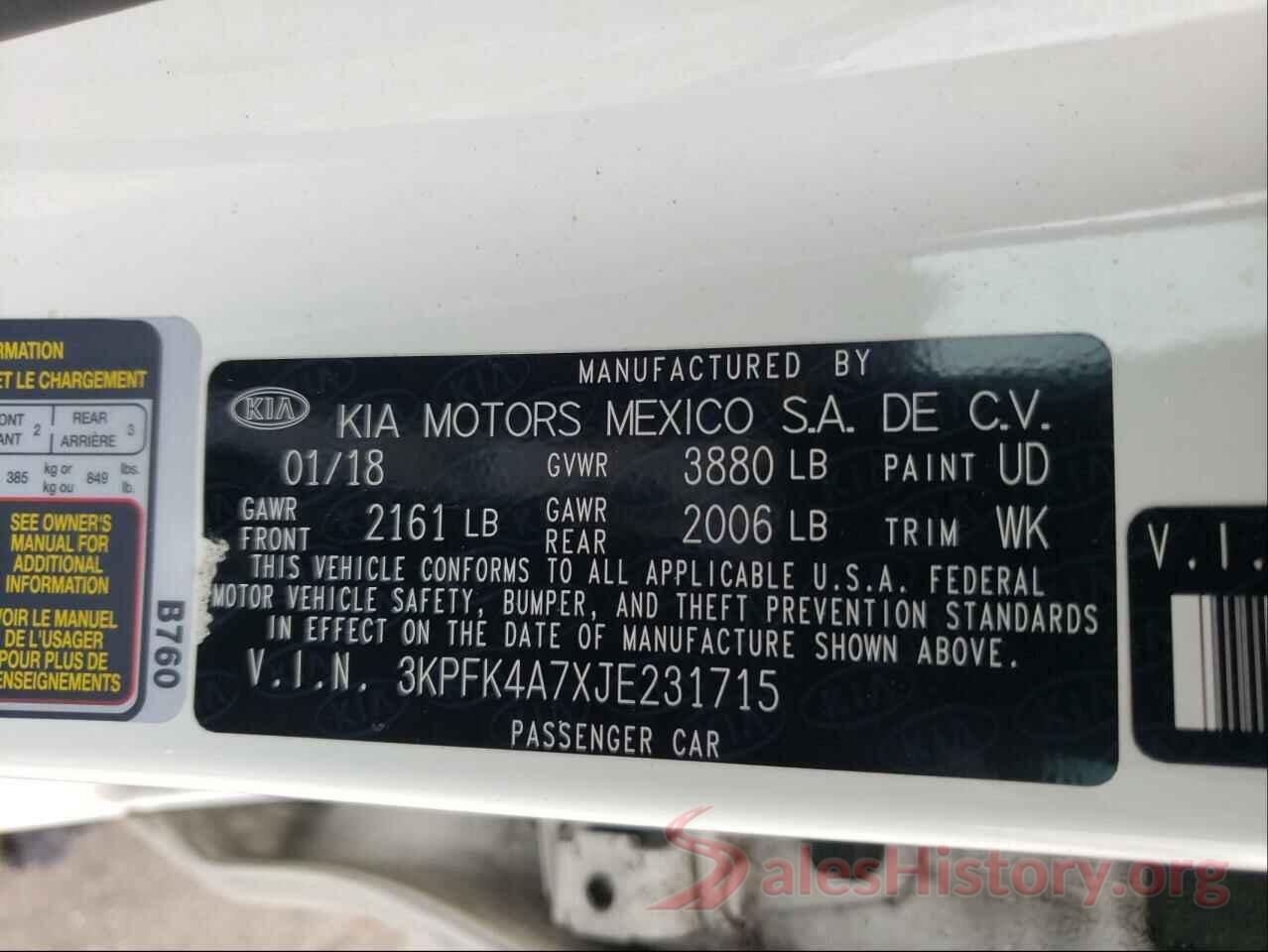 3KPFK4A7XJE231715 2018 KIA FORTE