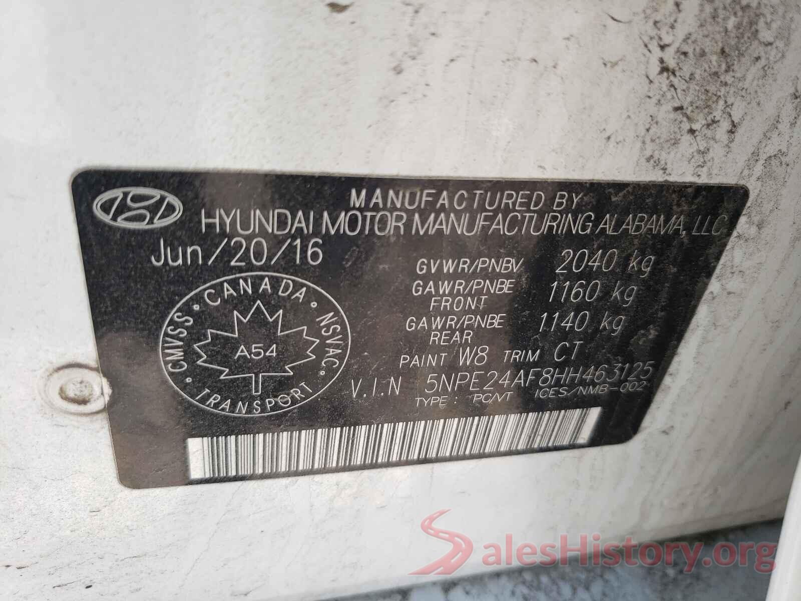 5NPE24AF8HH463125 2017 HYUNDAI SONATA