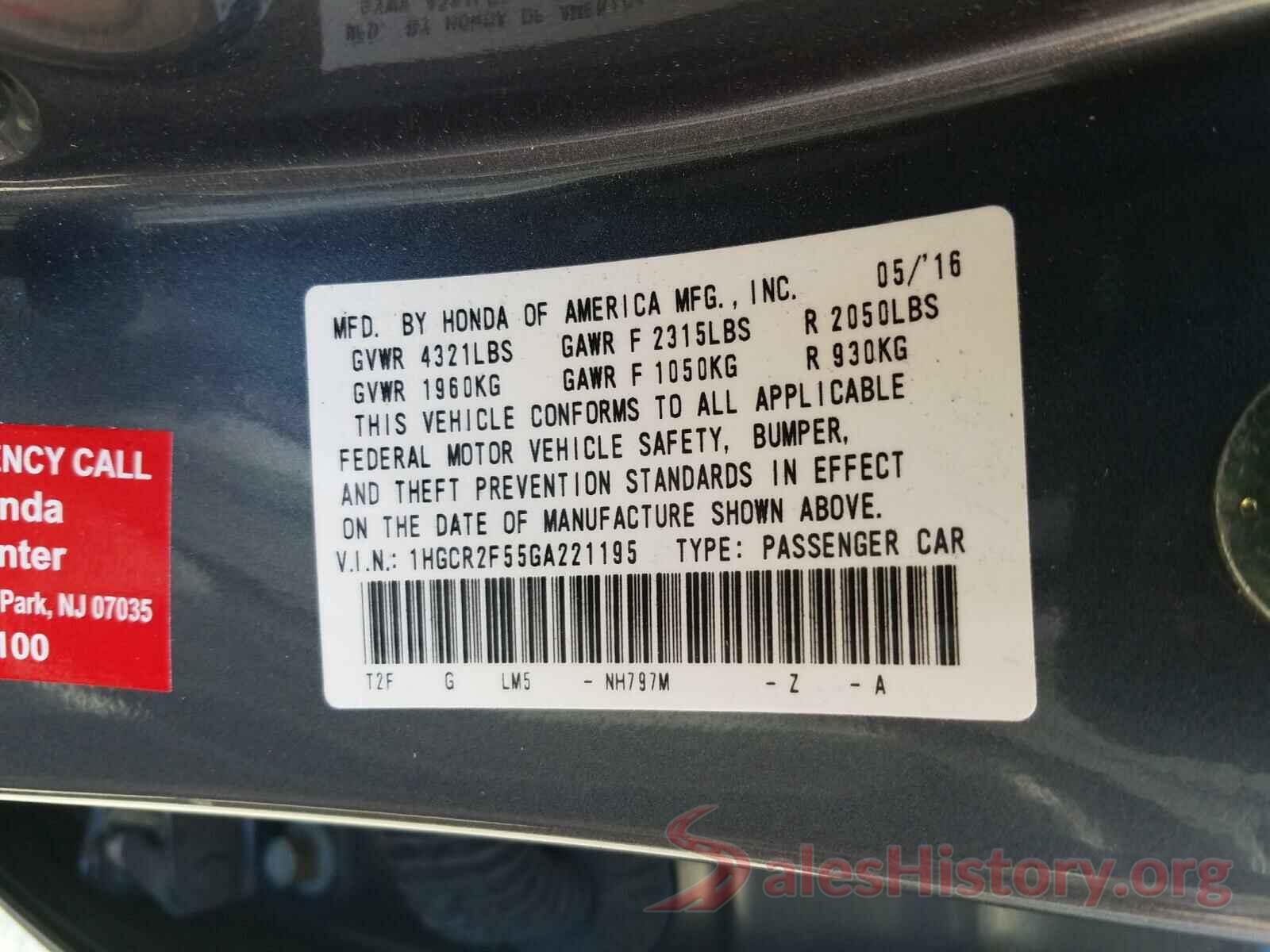 1HGCR2F55GA221195 2016 HONDA ACCORD