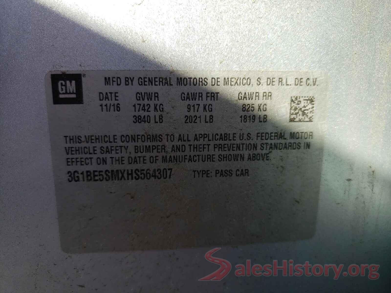 3G1BE5SMXHS564307 2017 CHEVROLET CRUZE