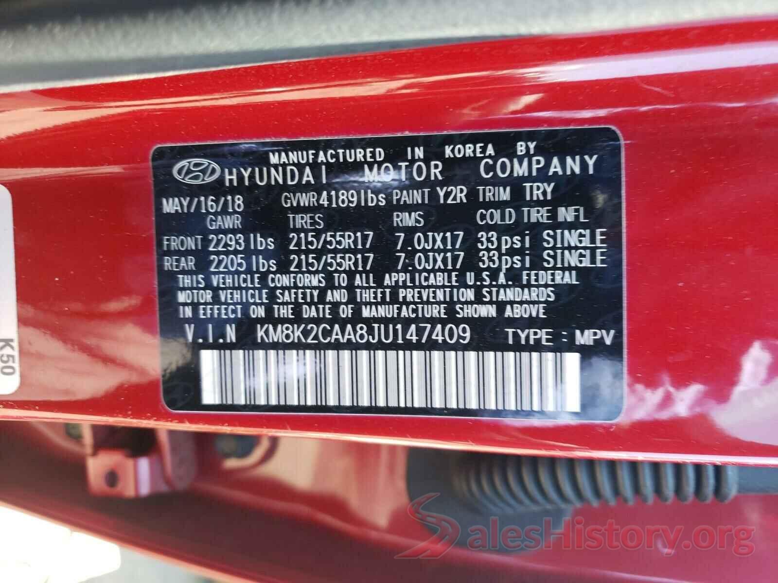 KM8K2CAA8JU147409 2018 HYUNDAI KONA