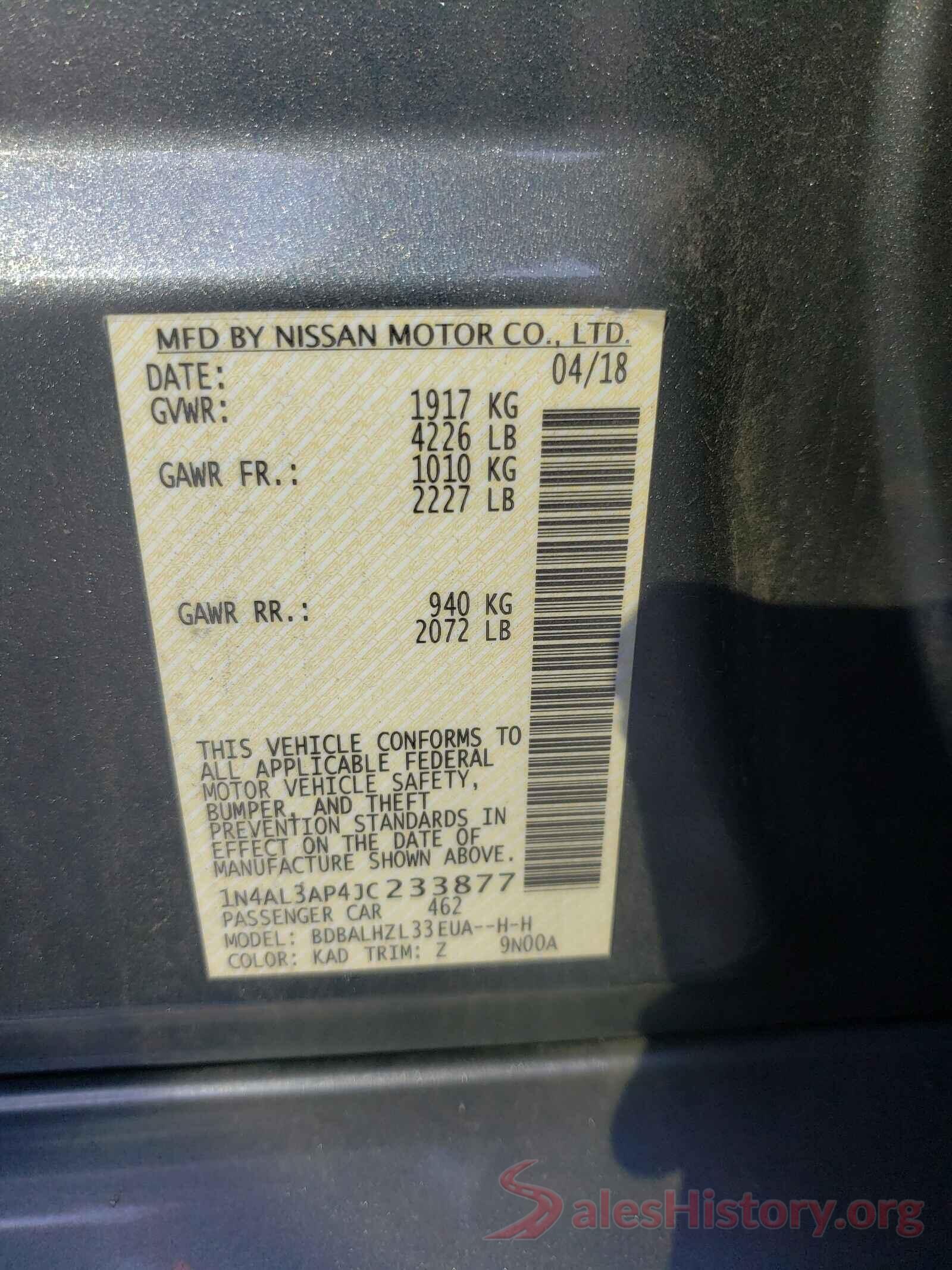 1N4AL3AP4JC233877 2018 NISSAN ALTIMA