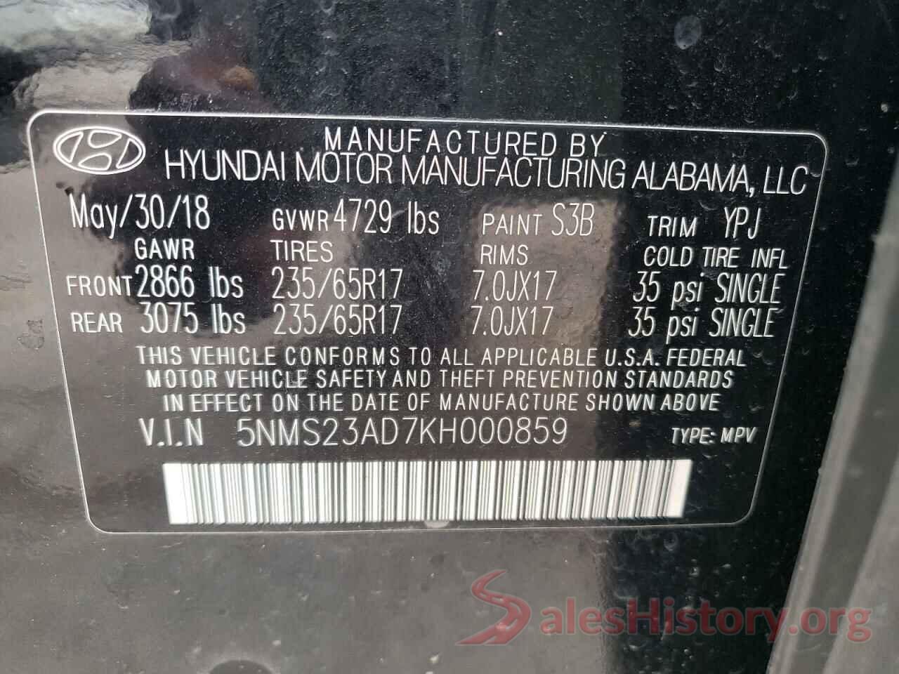 5NMS23AD7KH000859 2019 HYUNDAI SANTA FE