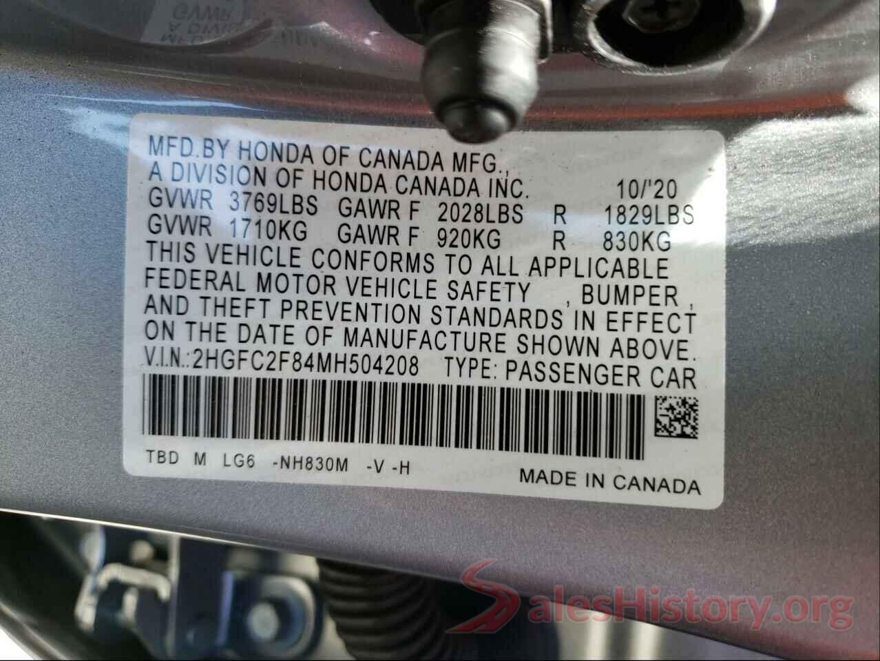 2HGFC2F84MH504208 2021 HONDA CIVIC