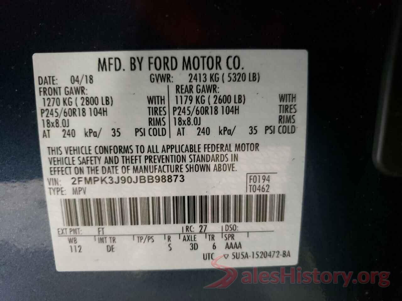 2FMPK3J90JBB98873 2018 FORD EDGE