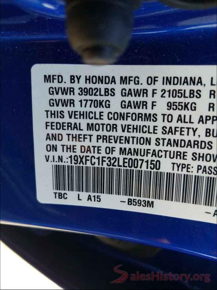 19XFC1F32LE007150 2020 HONDA CIVIC