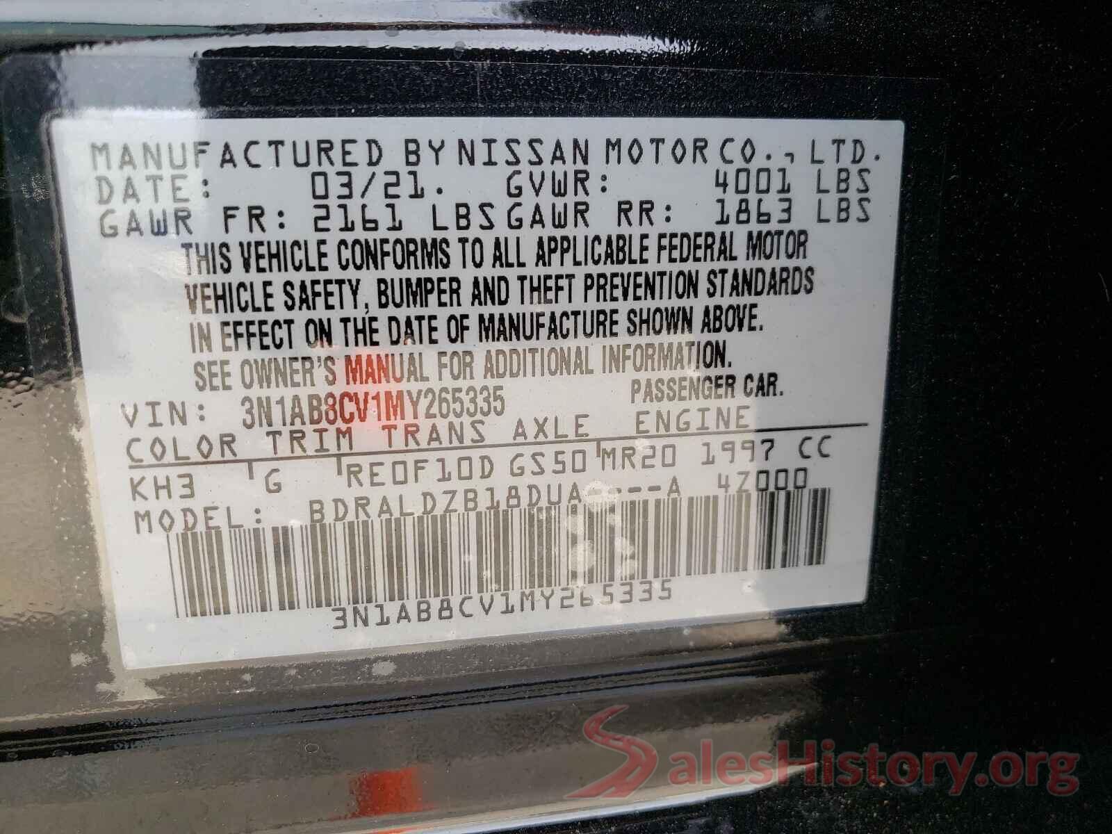 3N1AB8CV1MY265335 2021 NISSAN SENTRA