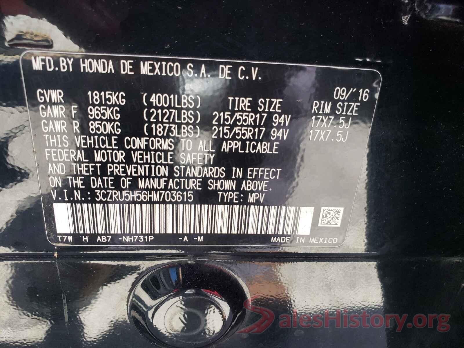 3CZRU5H56HM703615 2017 HONDA HR-V