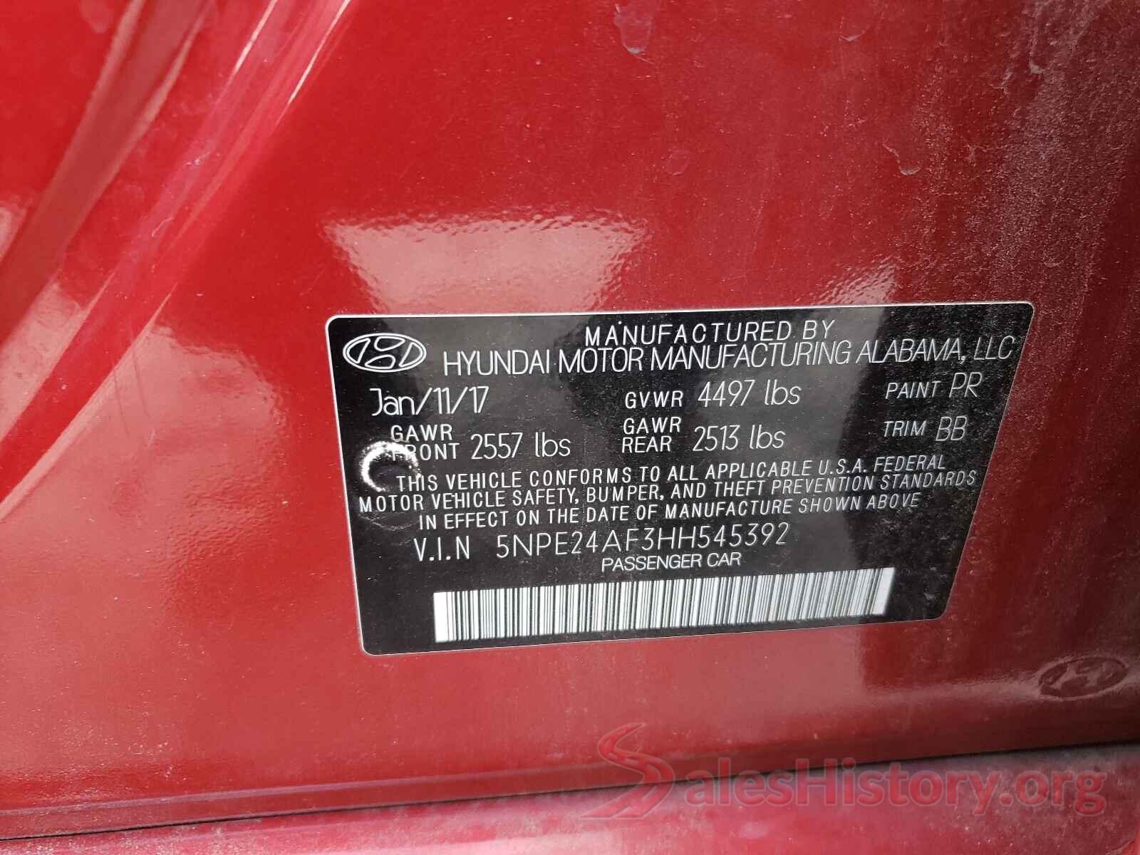 5NPE24AF3HH545392 2017 HYUNDAI SONATA