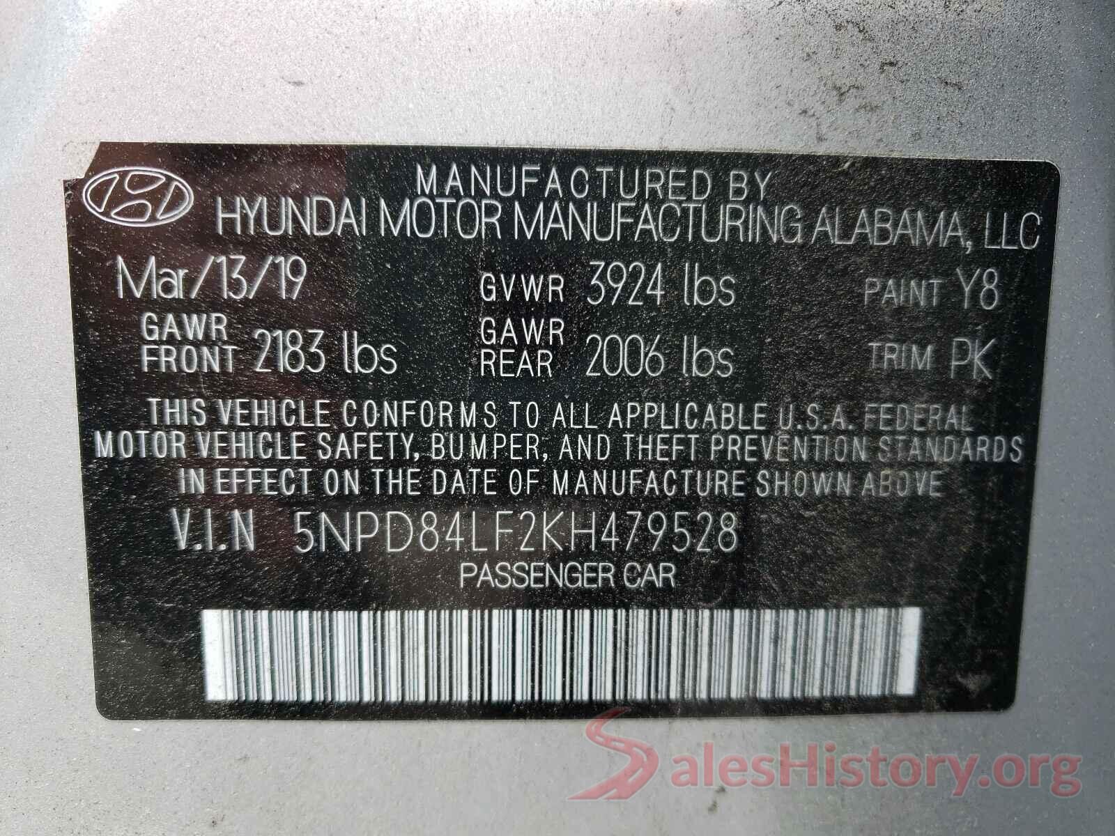 5NPD84LF2KH479528 2019 HYUNDAI ELANTRA