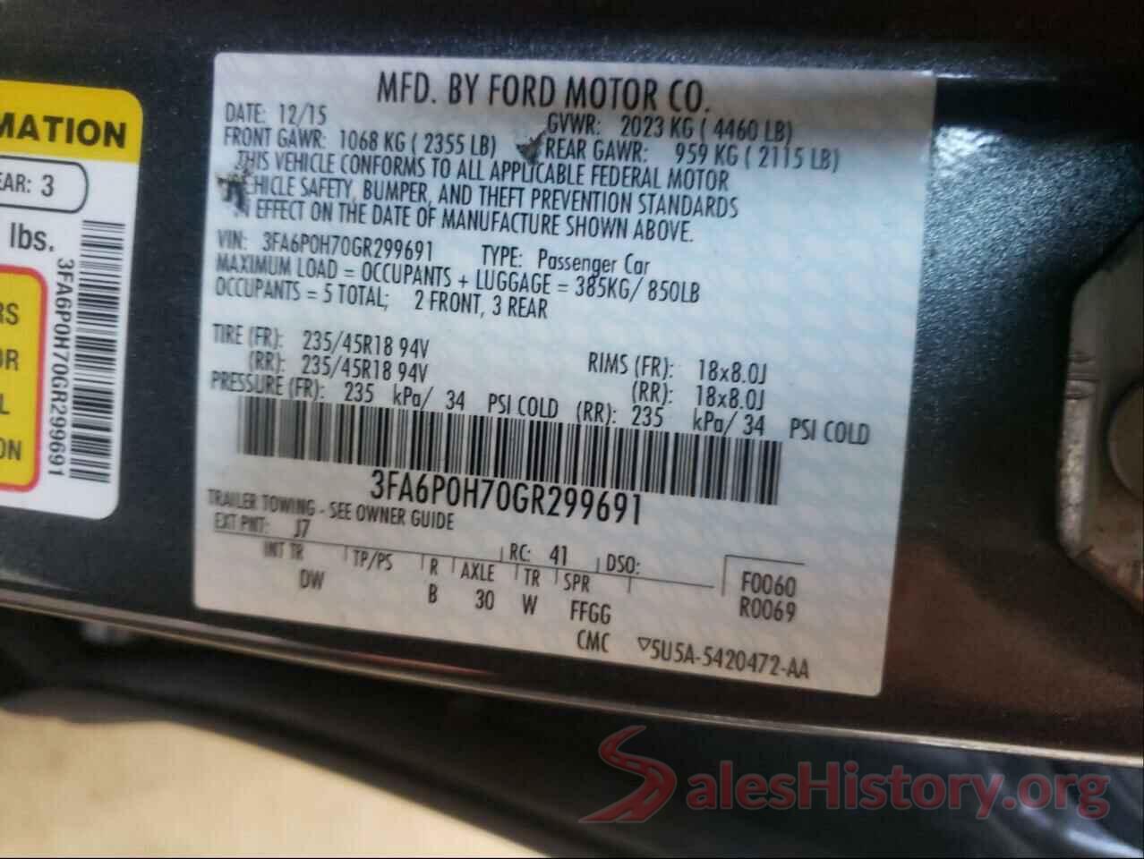 3FA6P0H70GR299691 2016 FORD FUSION