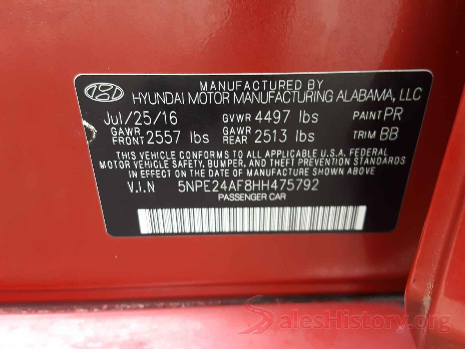 5NPE24AF8HH475792 2017 HYUNDAI SONATA