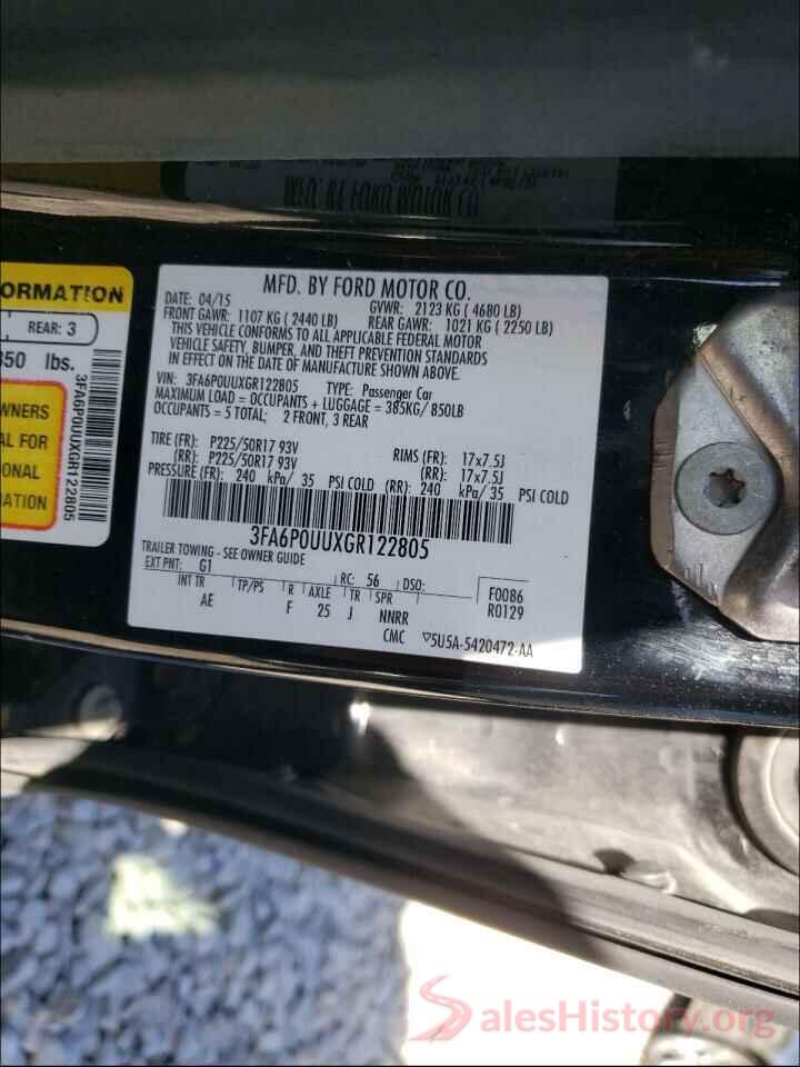 3FA6P0UUXGR122805 2016 FORD FUSION