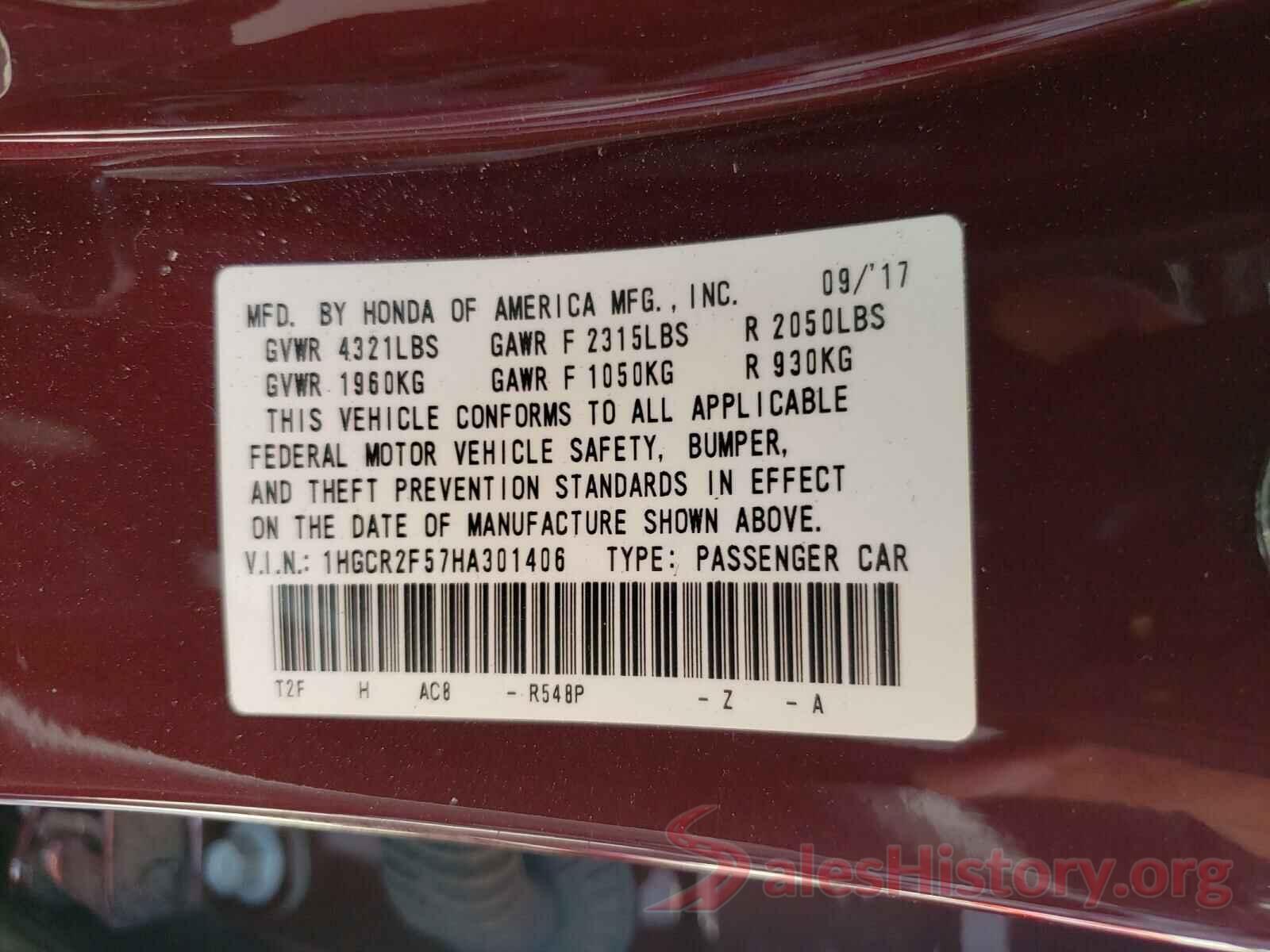 1HGCR2F57HA301406 2017 HONDA ACCORD