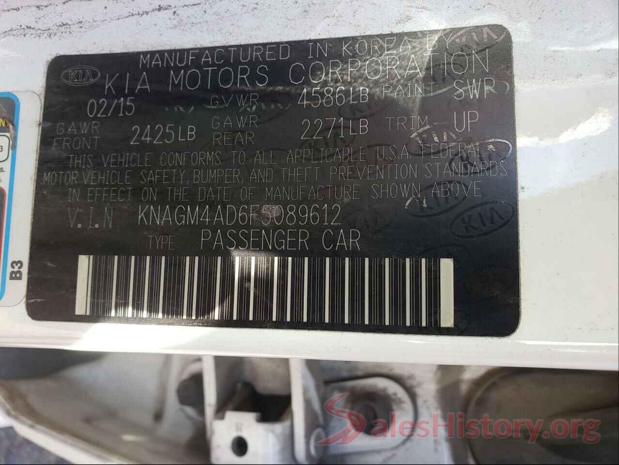 KNAGM4AD6F5089612 2015 KIA OPTIMA