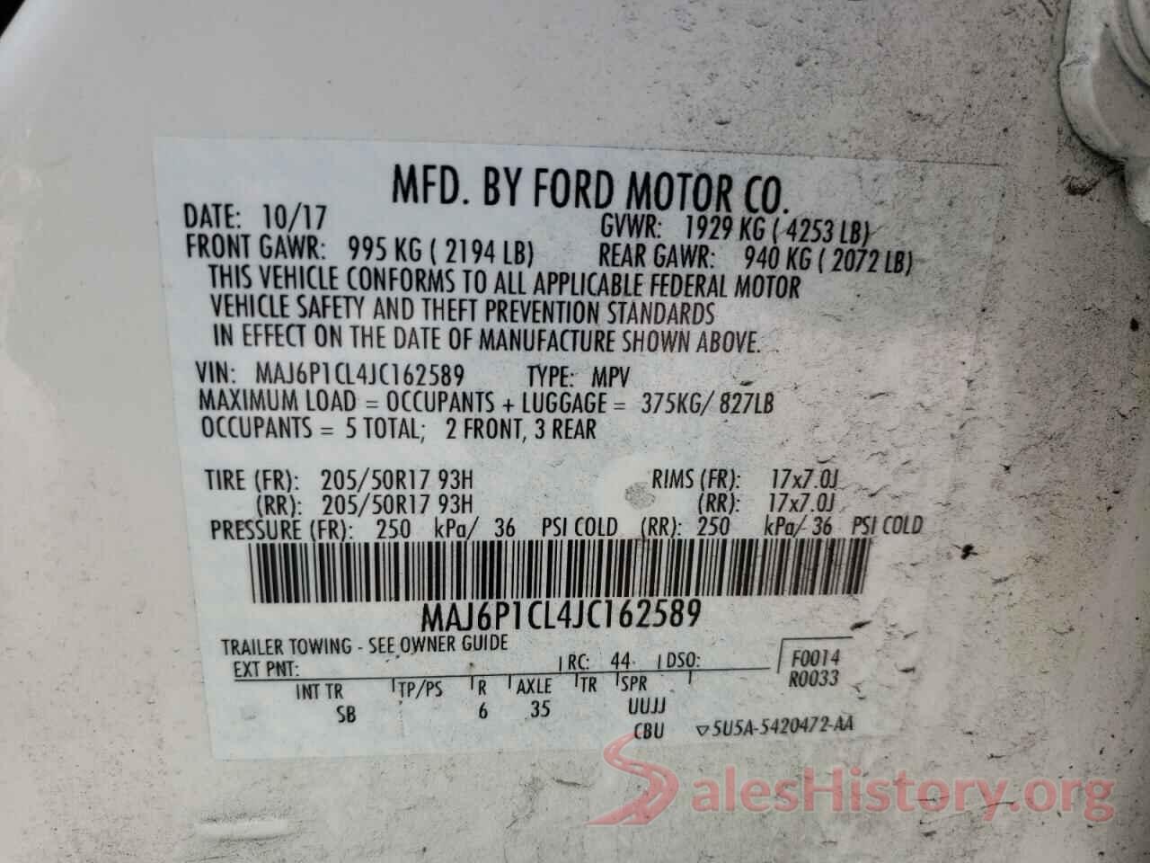 MAJ6P1CL4JC162589 2018 FORD ECOSPORT