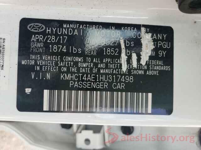 KMHCT4AE1HU317498 2017 HYUNDAI ACCENT