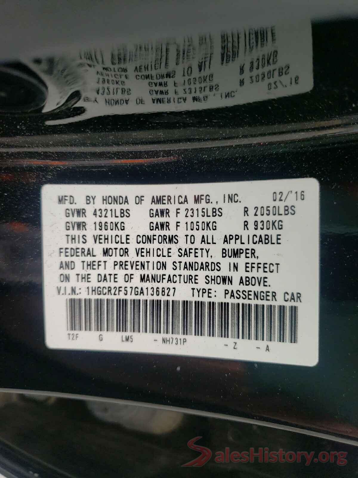 1HGCR2F57GA136827 2016 HONDA ACCORD