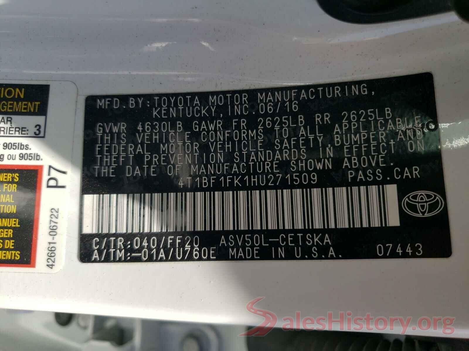 4T1BF1FK1HU271509 2017 TOYOTA CAMRY