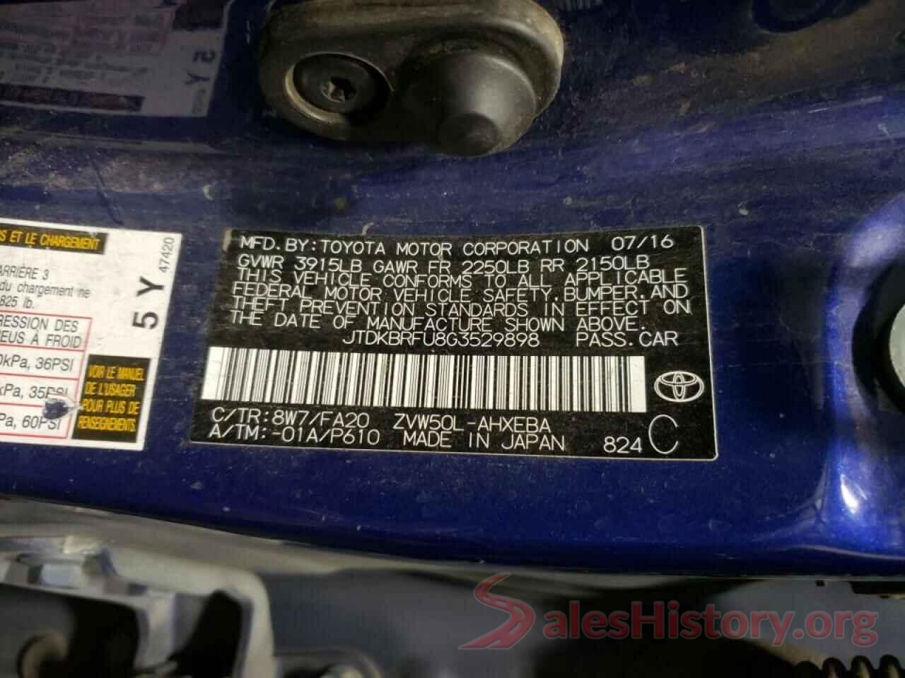 JTDKBRFU8G3529898 2016 TOYOTA PRIUS