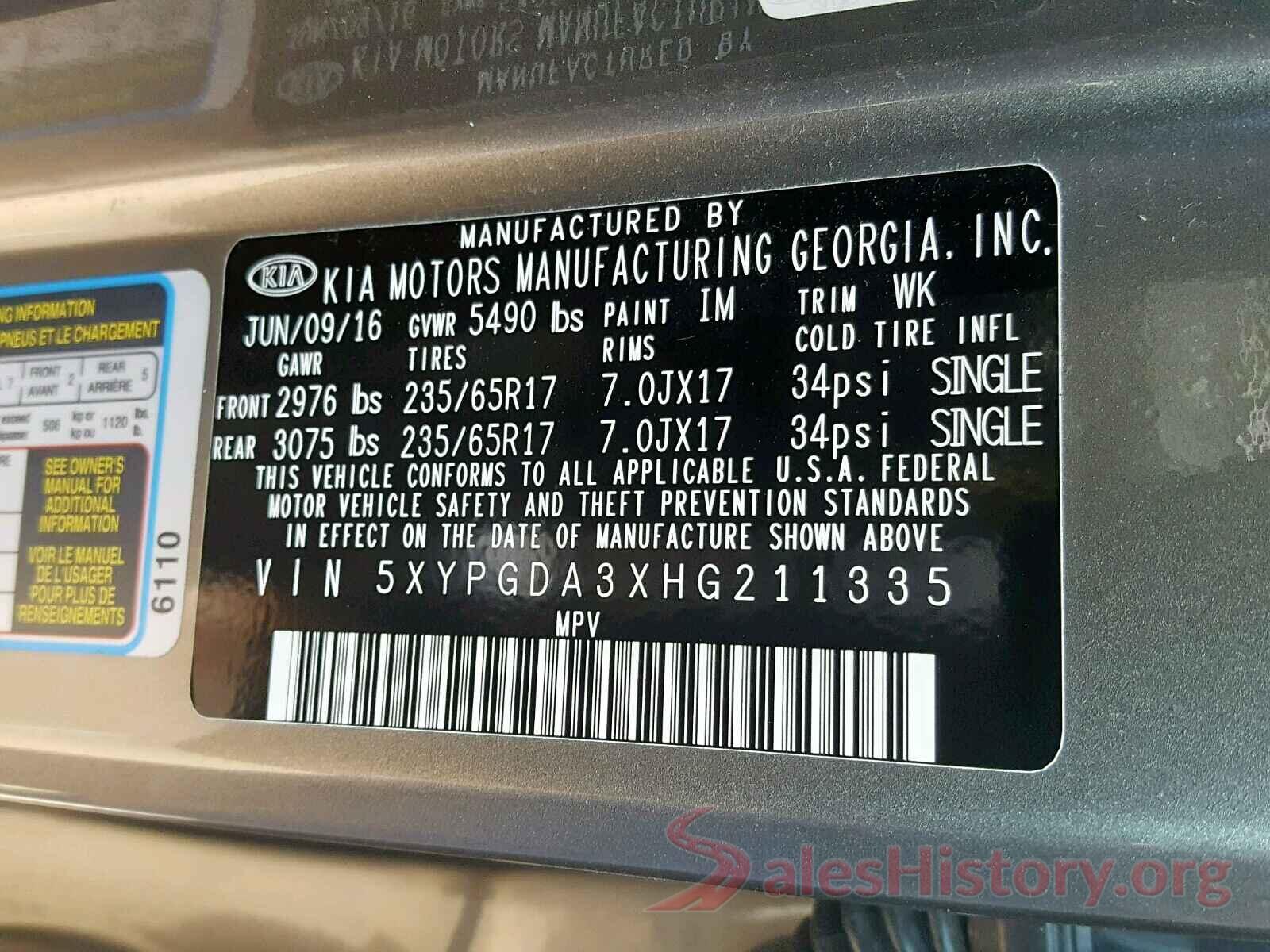 5XYPGDA3XHG211335 2017 KIA SORENTO