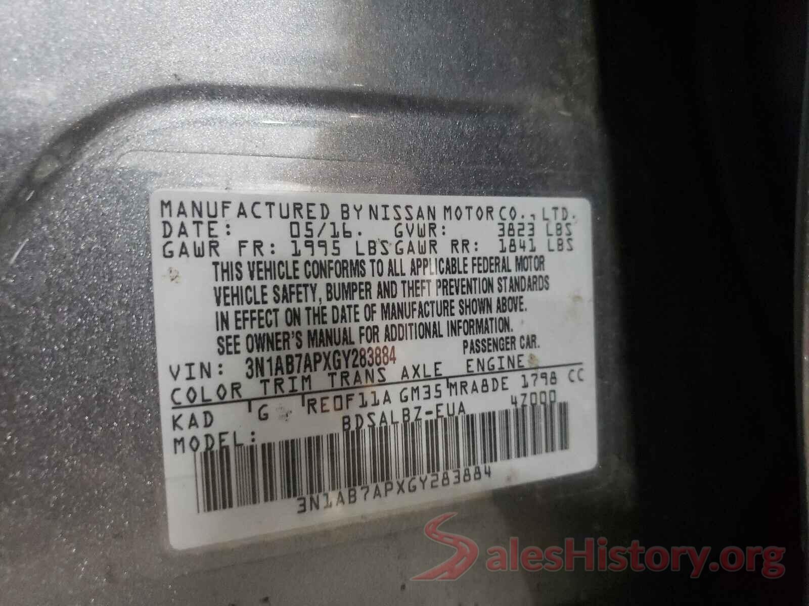 3N1AB7APXGY283884 2016 NISSAN SENTRA