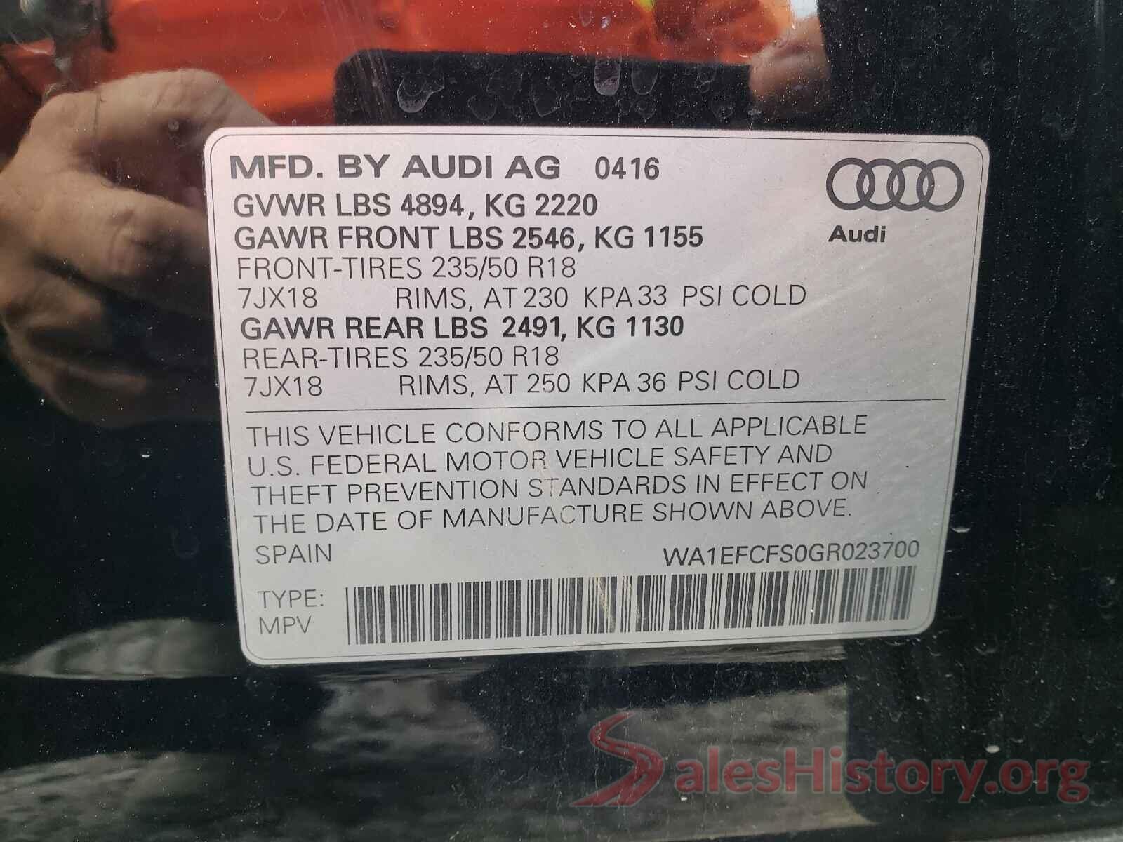 WA1EFCFS0GR023700 2016 AUDI Q3