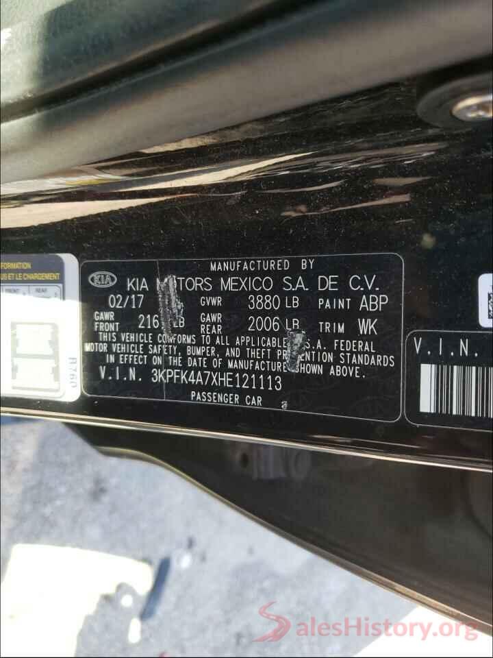 3KPFK4A7XHE121113 2017 KIA FORTE