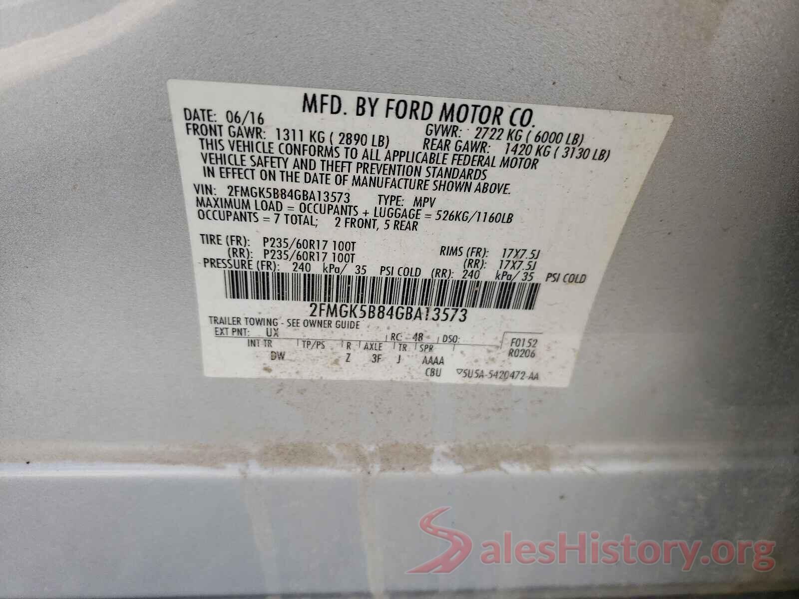 2FMGK5B84GBA13573 2016 FORD FLEX