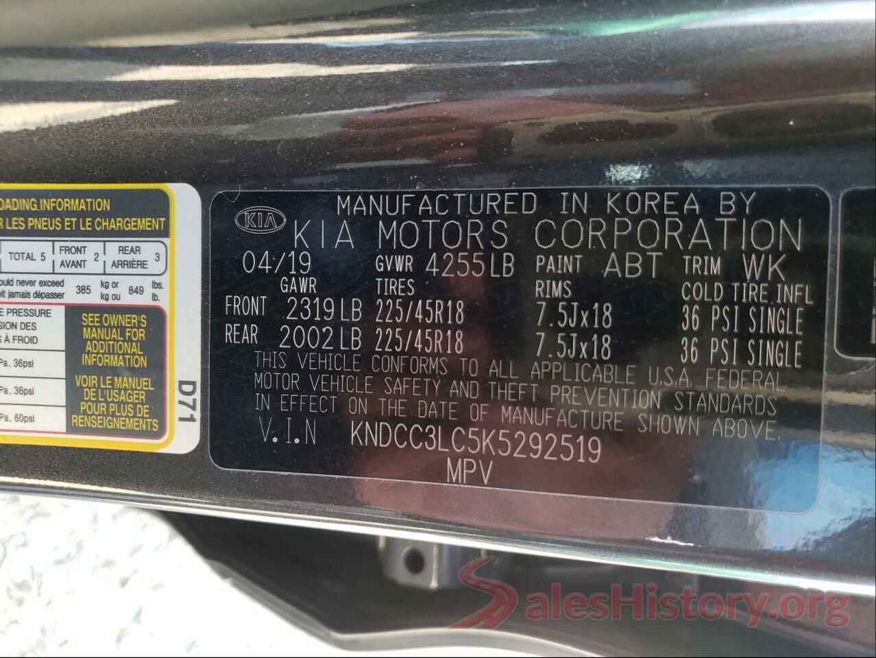 KNDCC3LC5K5292519 2019 KIA NIRO