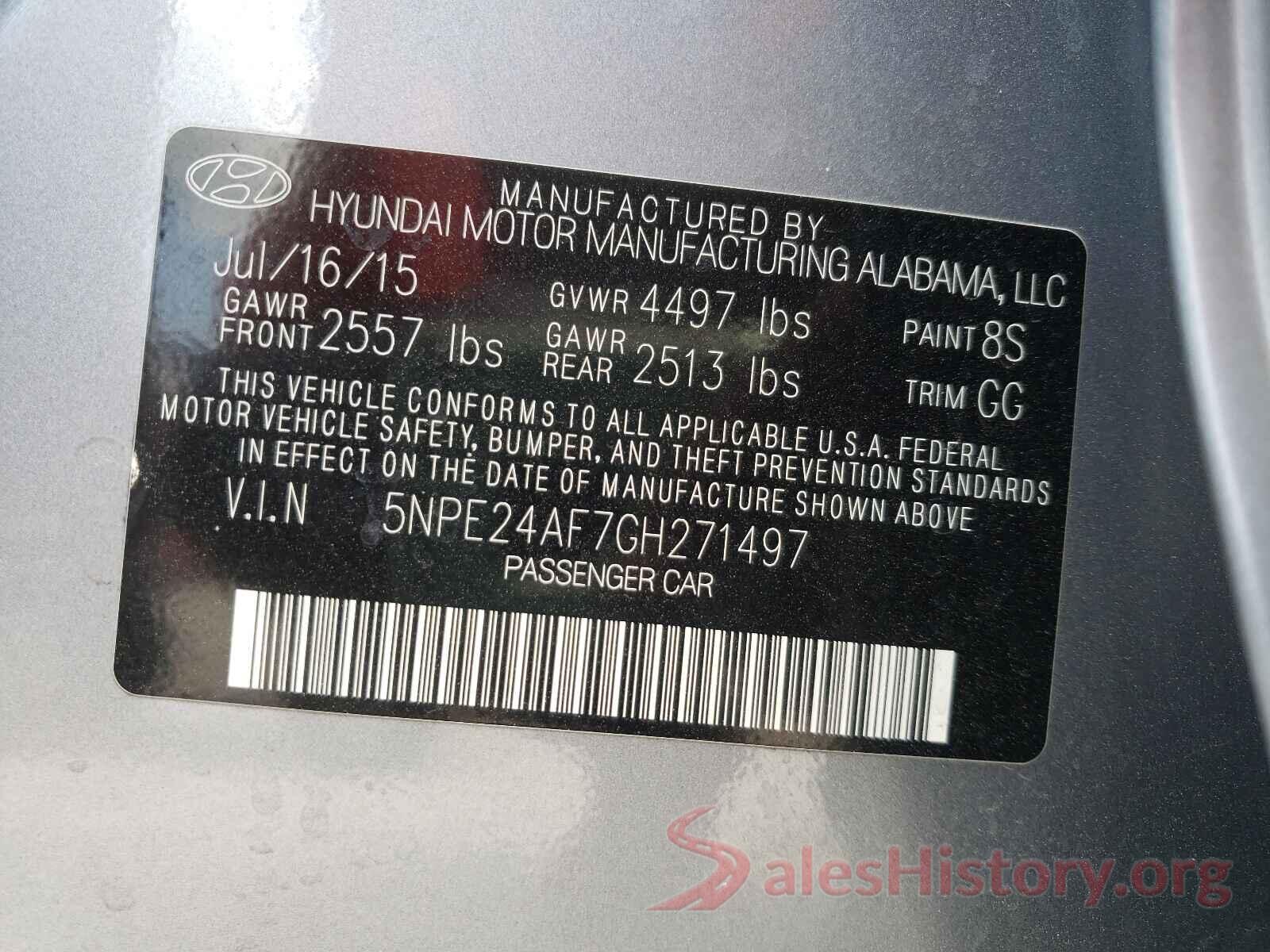 5NPE24AF7GH271497 2016 HYUNDAI SONATA