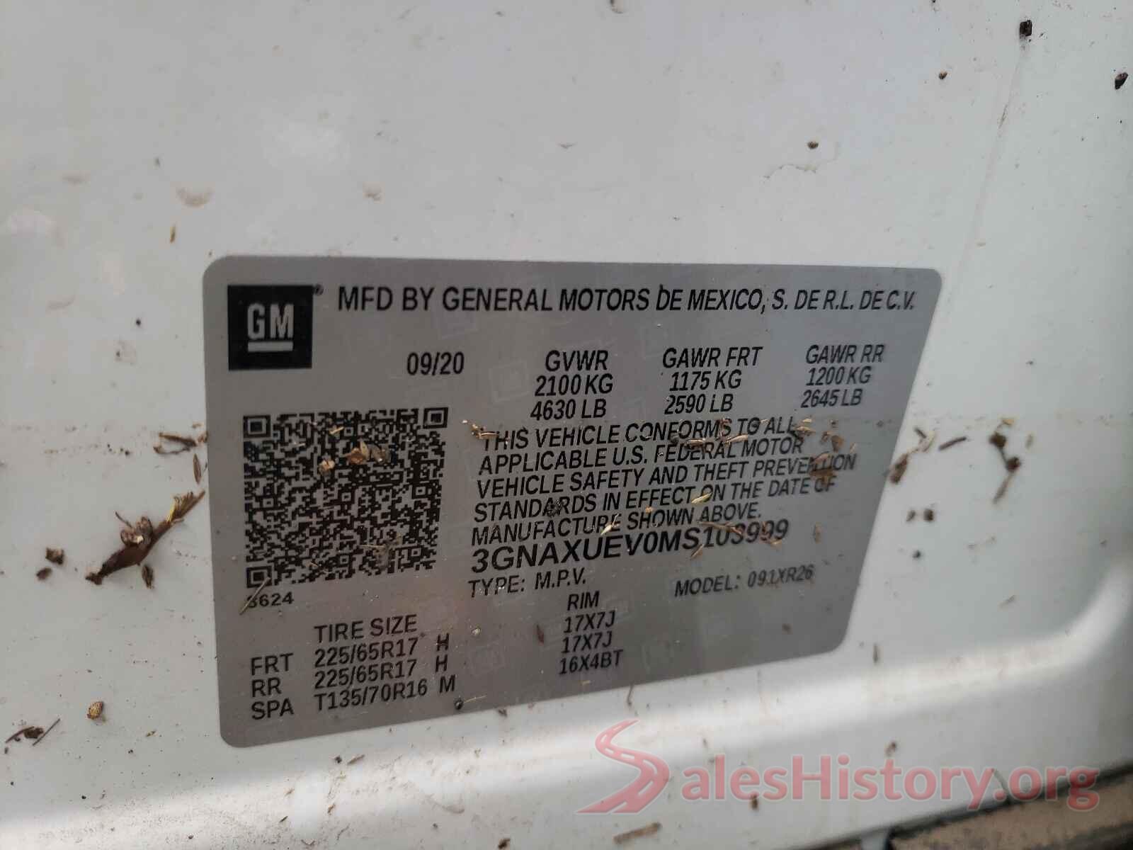 3GNAXUEV0MS103999 2021 CHEVROLET EQUINOX