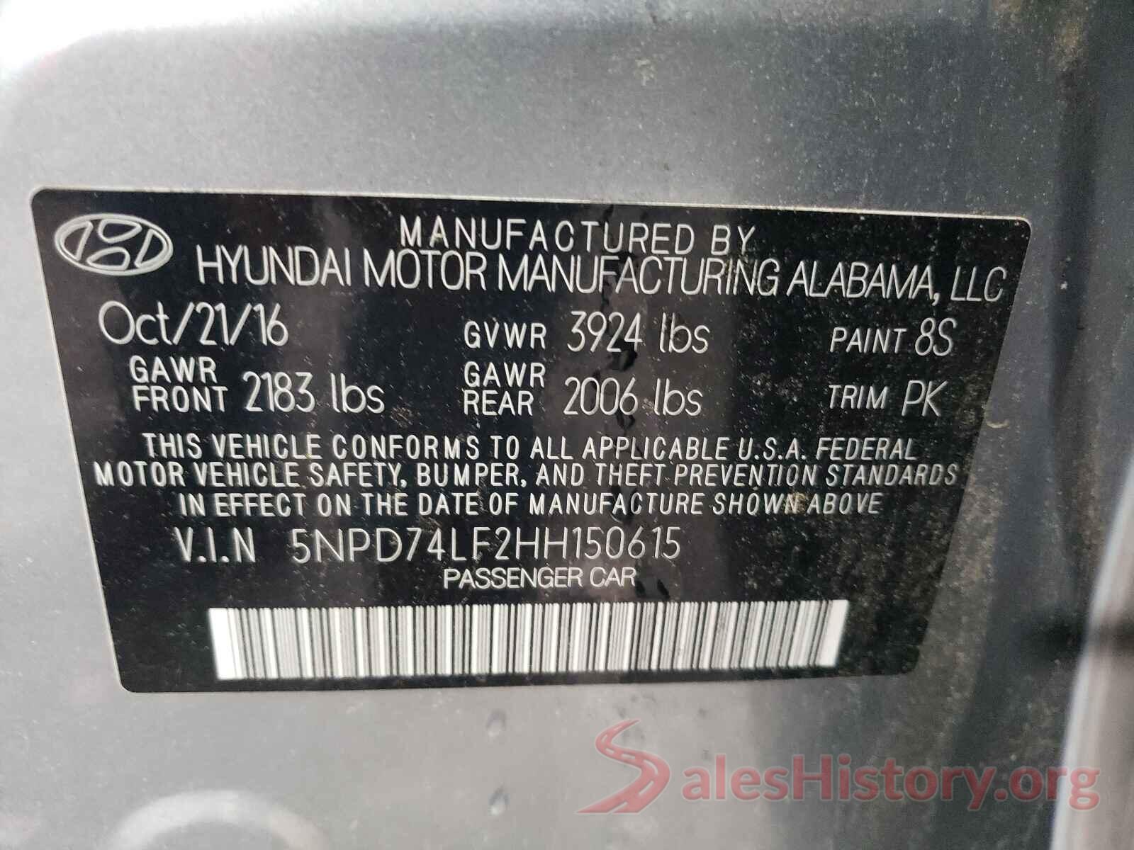 5NPD74LF2HH150615 2017 HYUNDAI ELANTRA