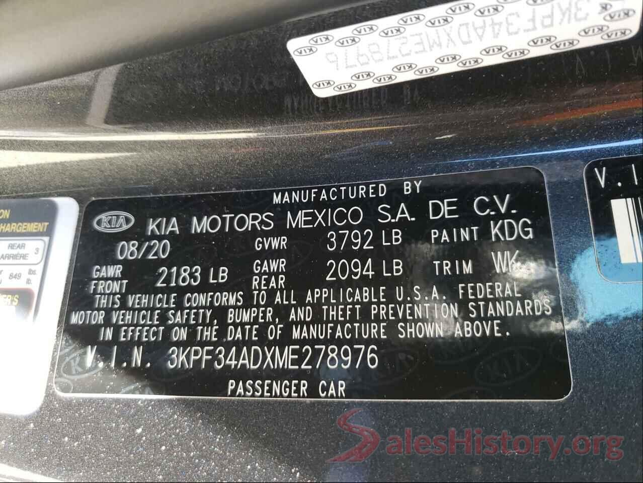 3KPF34ADXME278976 2021 KIA FORTE