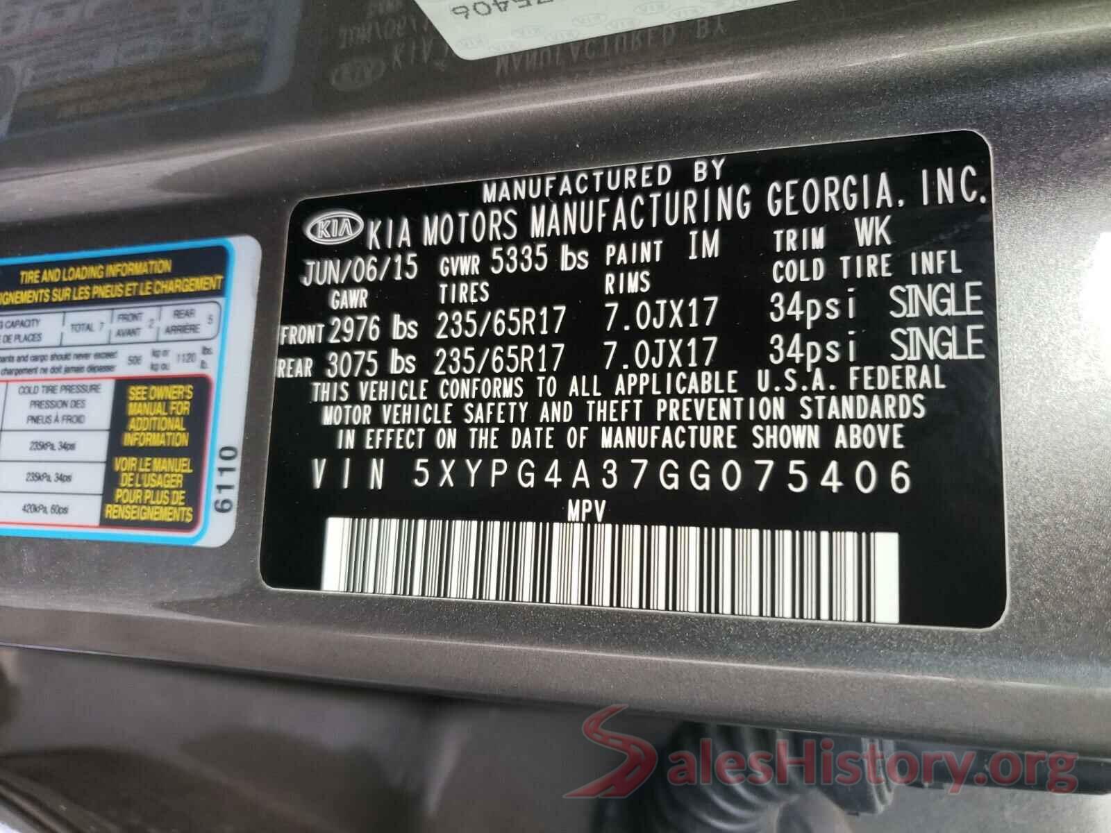 5XYPG4A37GG075406 2016 KIA SORENTO