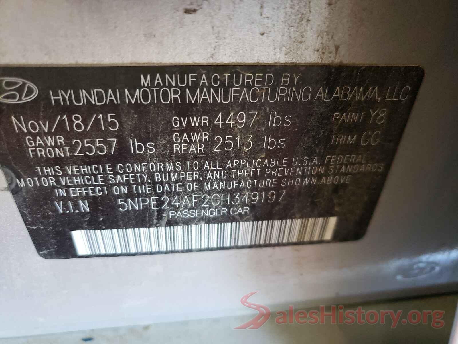 5NPE24AF2GH349197 2016 HYUNDAI SONATA