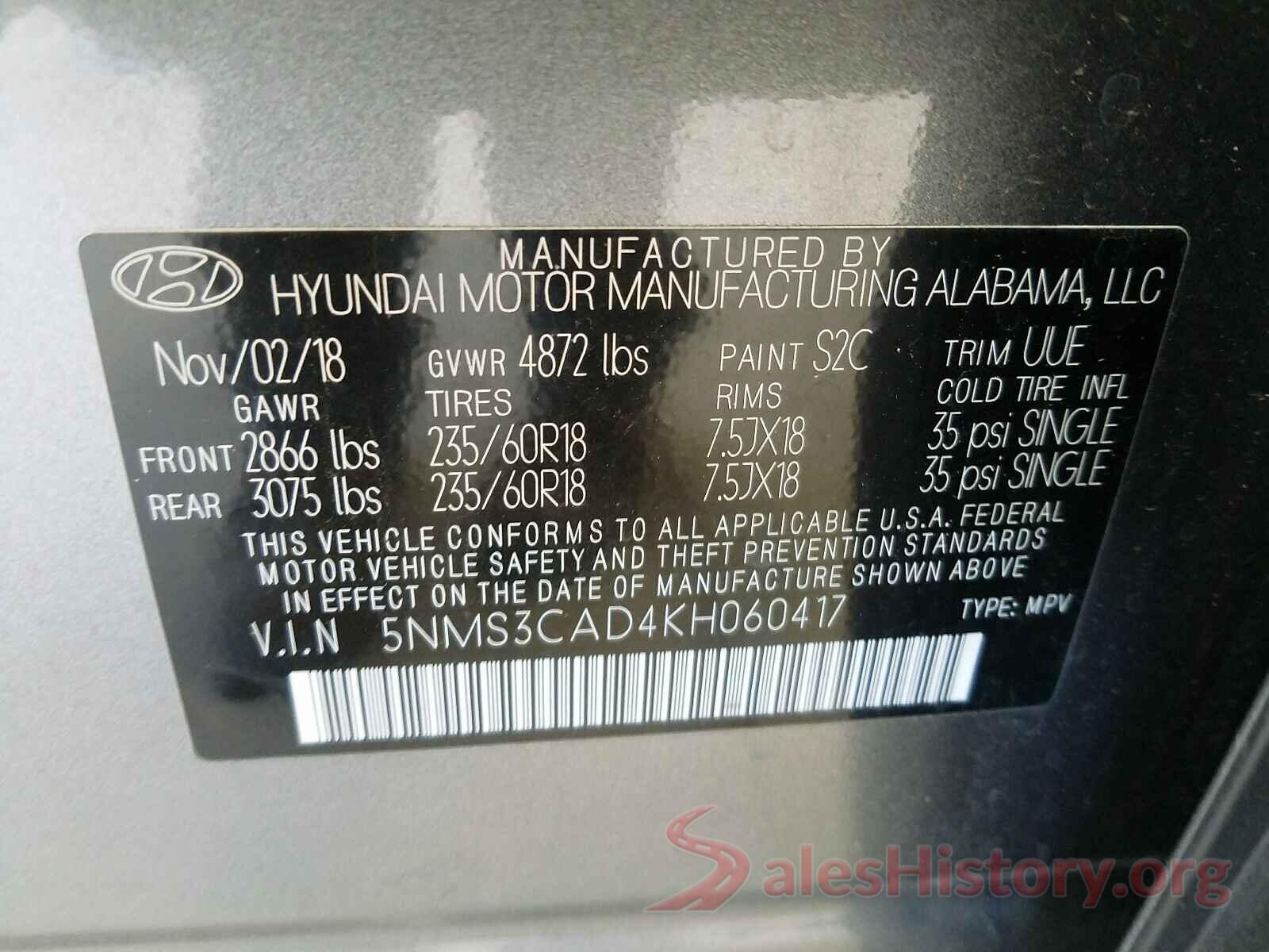 5NMS3CAD4KH060417 2019 HYUNDAI SANTA FE