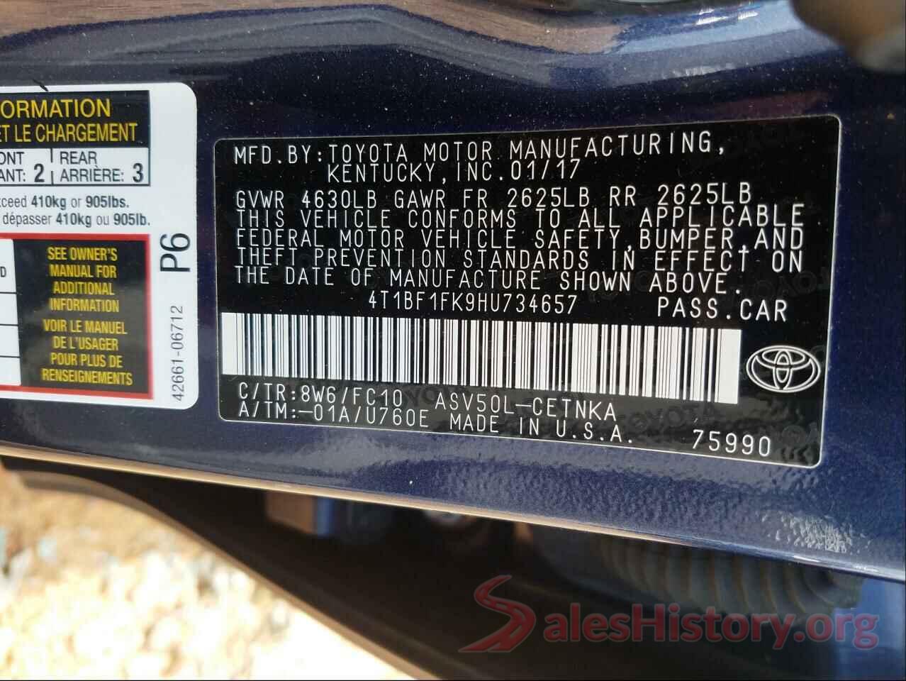 4T1BF1FK9HU734657 2017 TOYOTA CAMRY