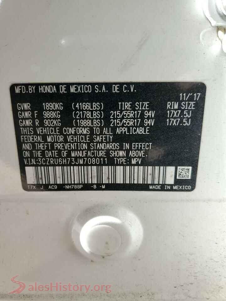 2018 HONDA HR-V VIN 3CZRU6H73JM708011, damage close-up