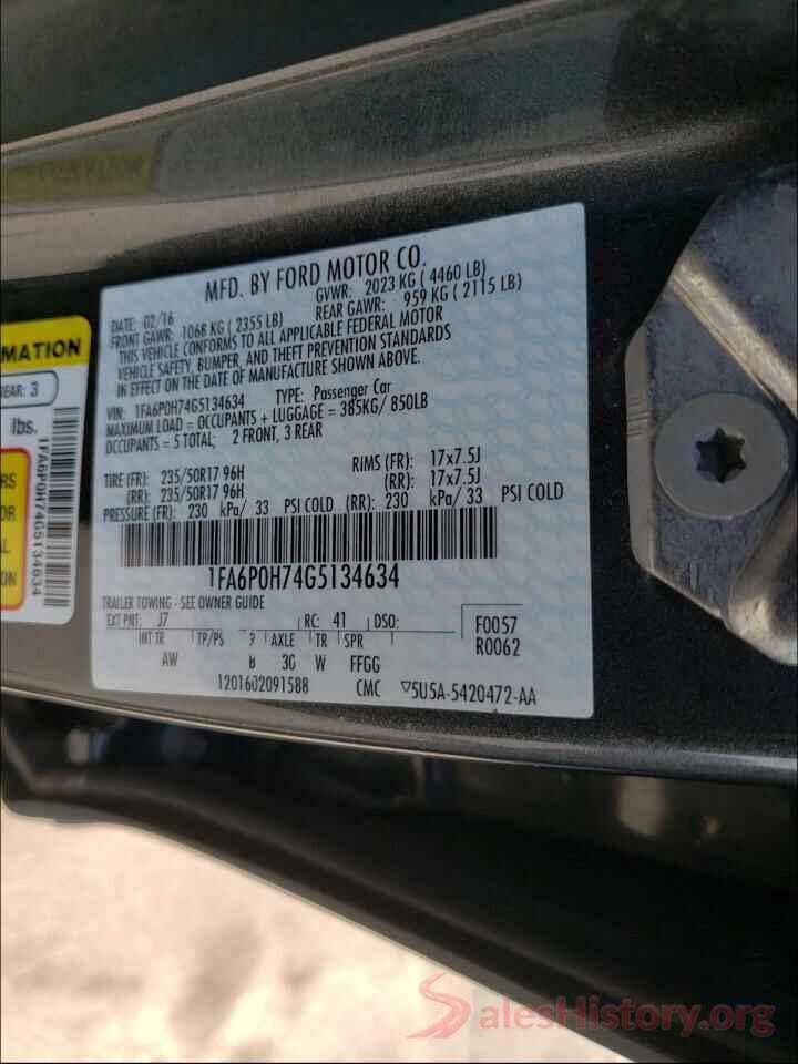 1FA6P0H74G5134634 2016 FORD FUSION