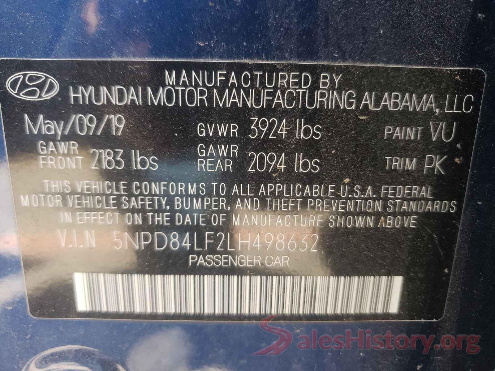 5NPD84LF2LH498632 2020 HYUNDAI ELANTRA