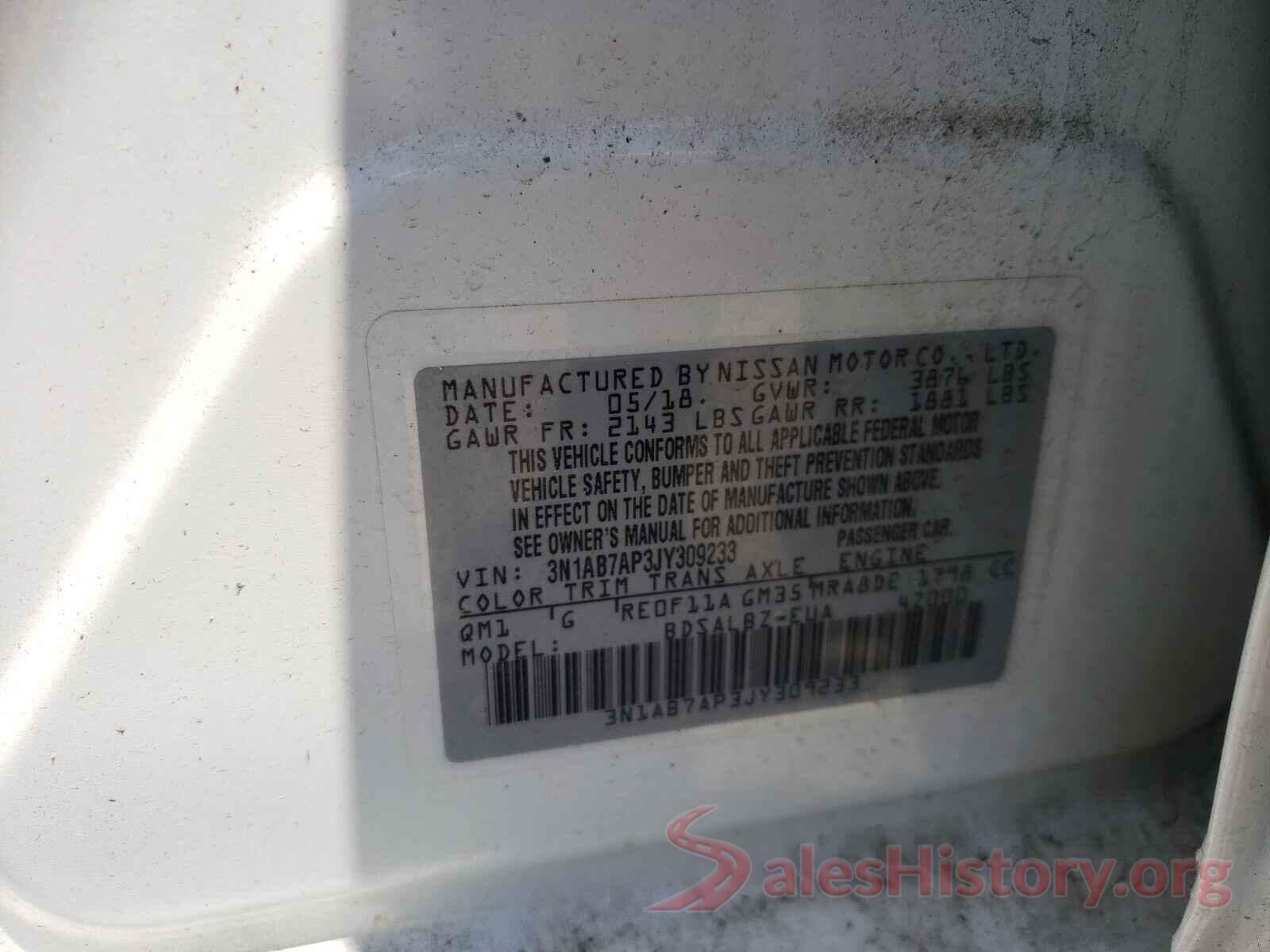 3N1AB7AP3JY309233 2018 NISSAN SENTRA