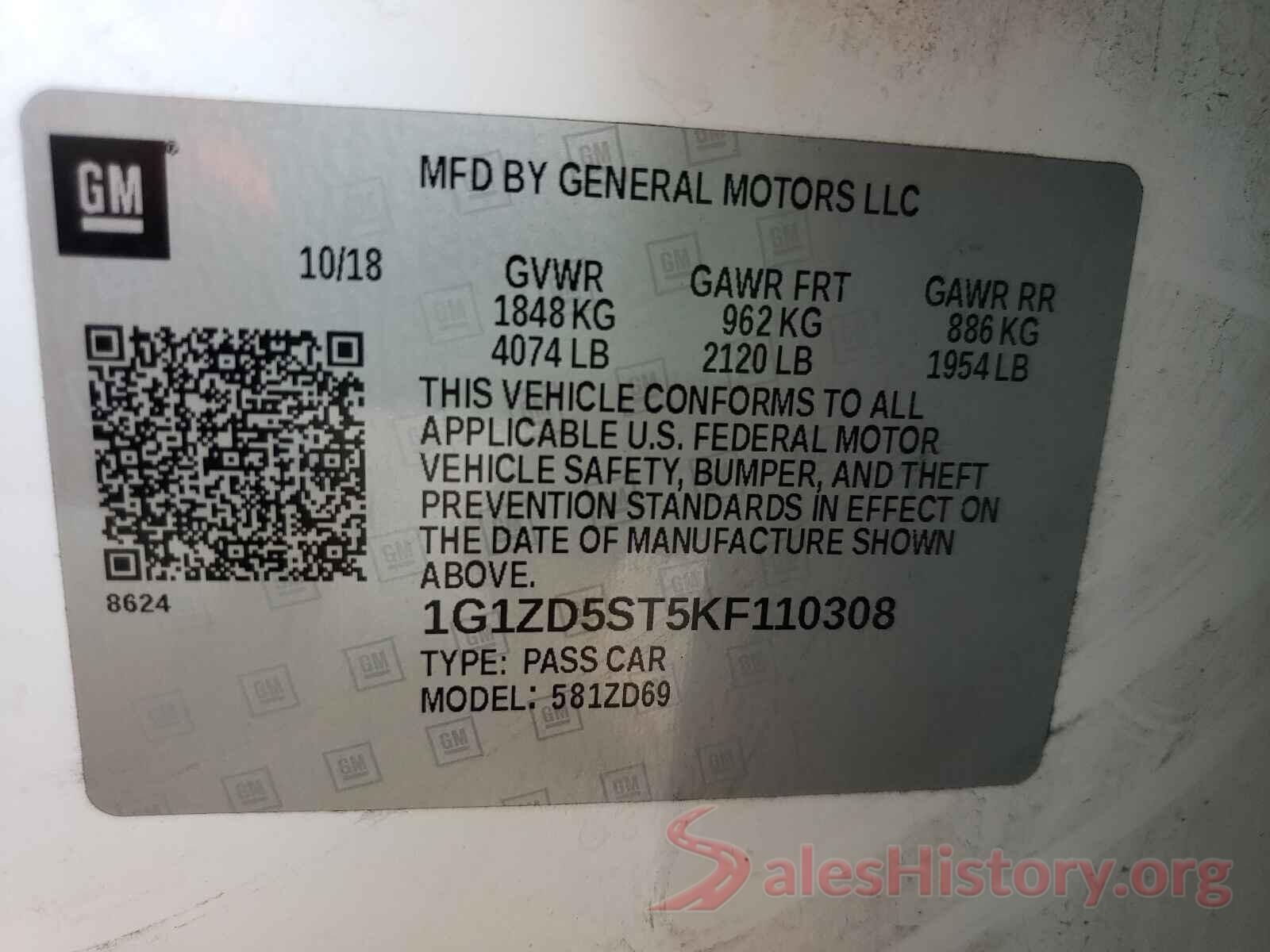 1G1ZD5ST5KF110308 2019 CHEVROLET MALIBU