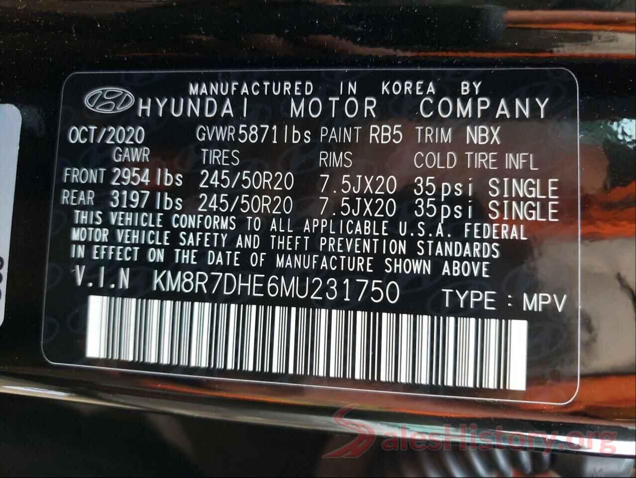 KM8R7DHE6MU231750 2021 HYUNDAI PALISADE