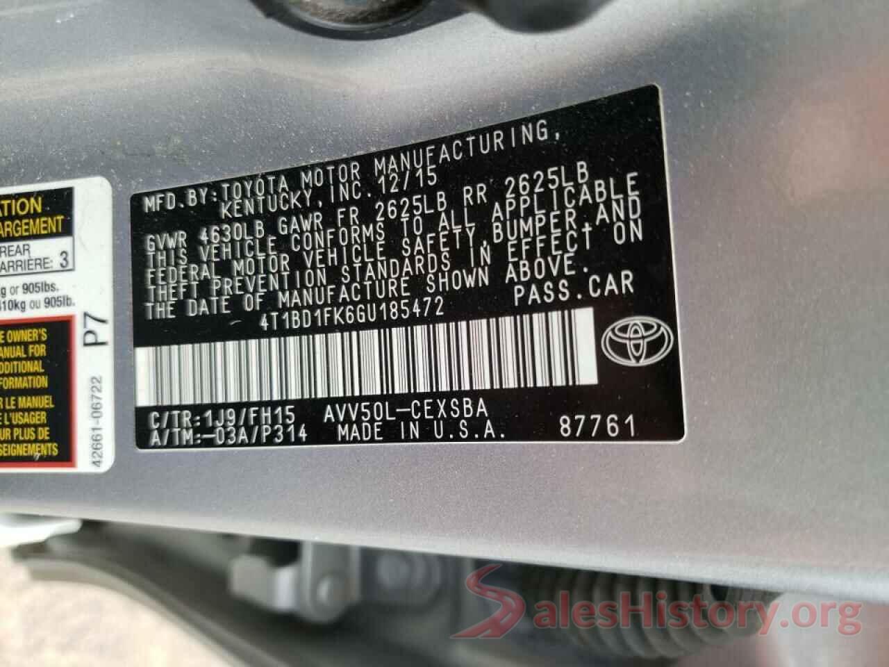 4T1BD1FK6GU185472 2016 TOYOTA CAMRY