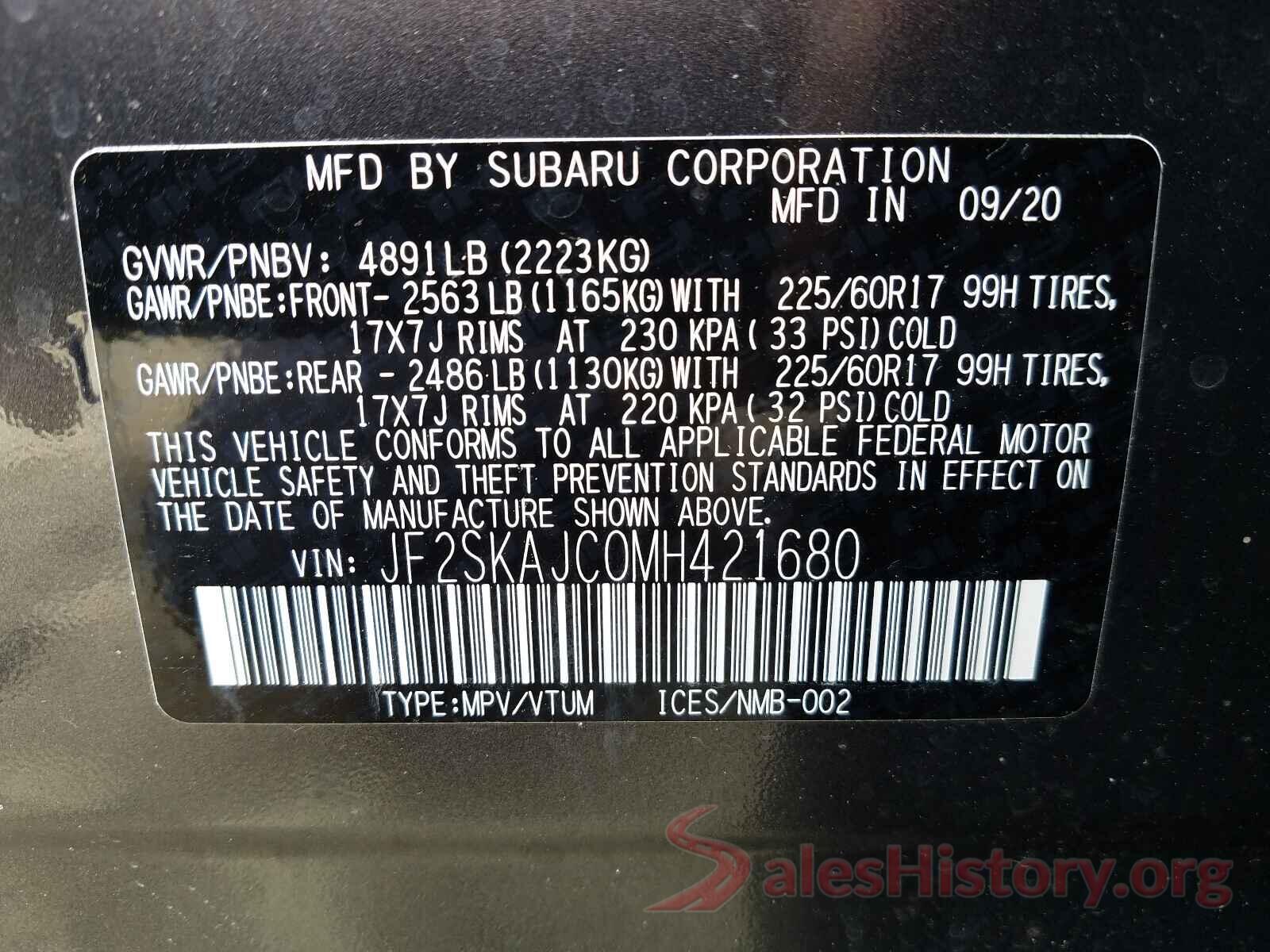 JF2SKAJC0MH421680 2021 SUBARU FORESTER